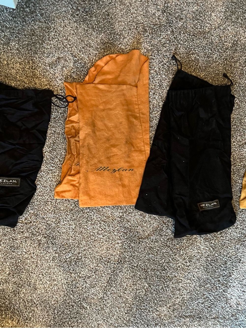 Mezlan Black Drawstring Dust Bags with Tan Suede Mezlan Pouch